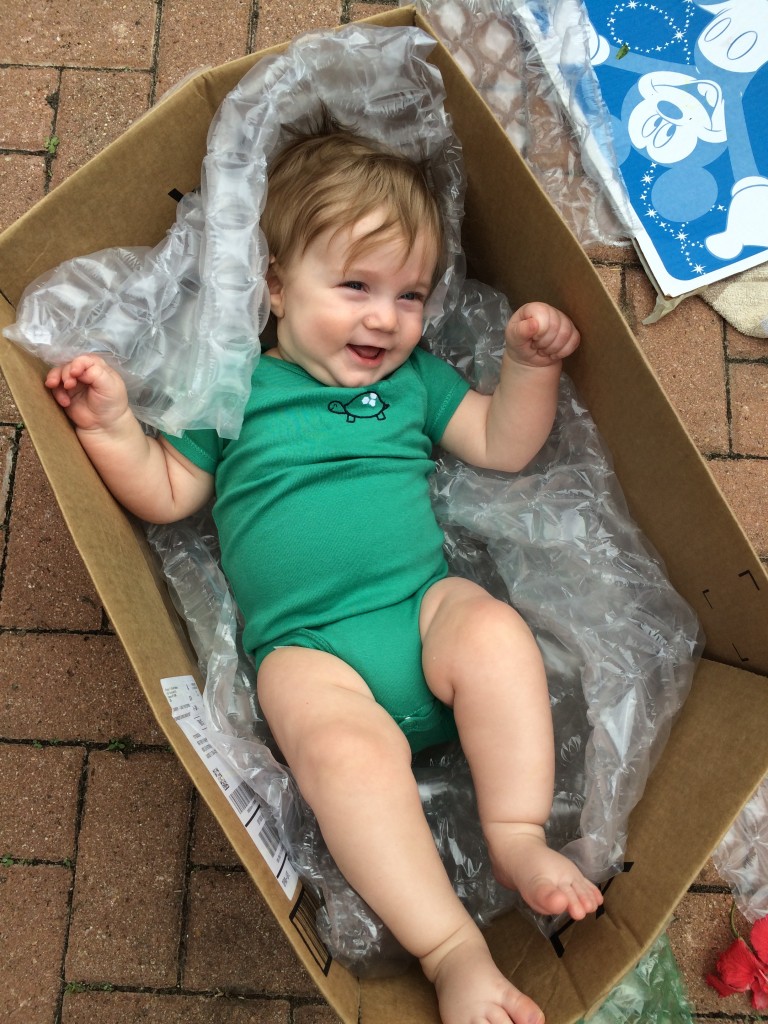 Happy baby in a box of bubble wrap. It has nothing to do with sleep training, but it's cute. So there. 