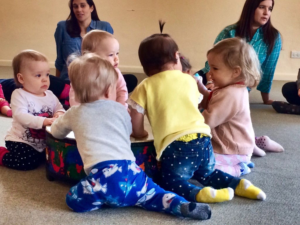 Baby drum circle. Yes, those are fish pants. 
